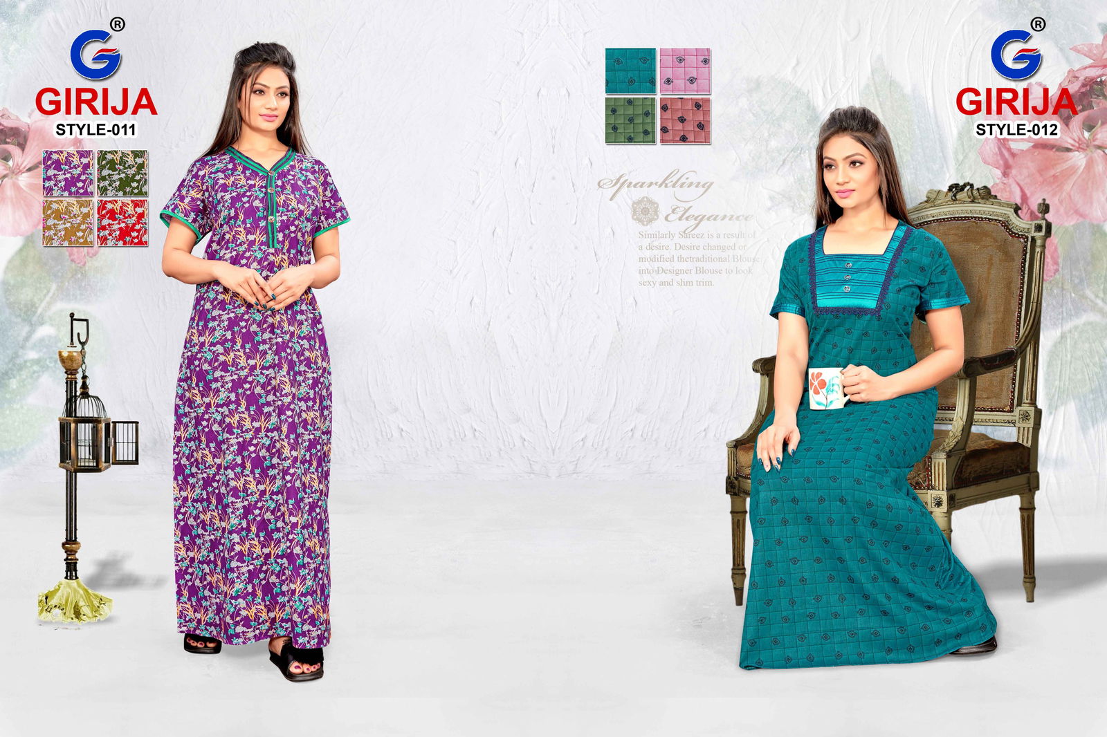 Girija 4  Latest Collection Of Printed Pure Cotton Night Wear Gown Full Catalog